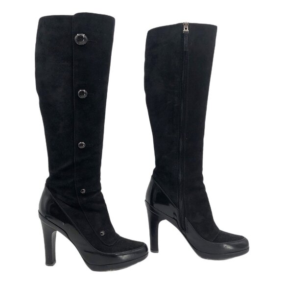 Fendi Black Stivali Vitello Spazz Suede Knee High Heeled Boots | Size 35EU - Picture 1 of 12
